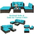 5 Pcs Outdoor Patio Rattan Furniture Set Sectional Conversation with Navy Cushions-Turquoise Online Hot Sale