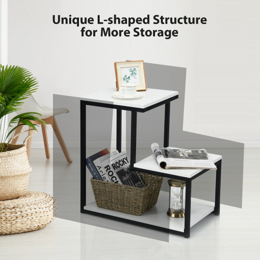 3-Tier Ladder-Shaped Chair Side Table with Storage Shelf-White Sale