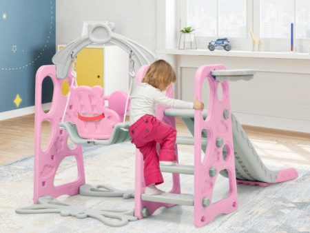 3 in 1 Toddler Climber and Swing Set Slide Playset-Pink Supply