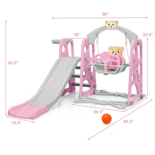 3 in 1 Toddler Climber and Swing Set Slide Playset-Pink Supply