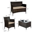 4 Pieces Comfortable Outdoor Rattan Sofa Set with Glass Coffee Table-Light Brown Discount