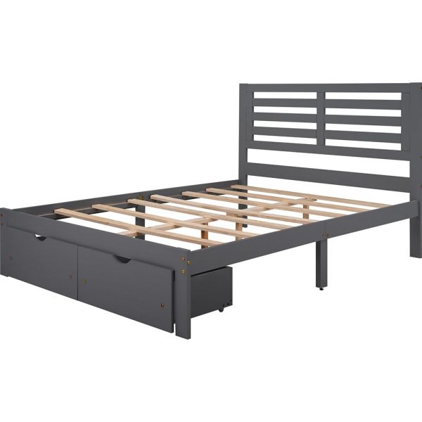 Gray Wood Full With Two Drawers Bed Frame Fashion