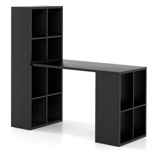 Modern Computer Desk with 12 Cubes Bookshelf-Black For Sale