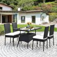 5 Pieces Outdoor Patio Rattan Dining Set with Glass Top with Cushions on Sale