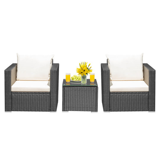 3 Pieces Patio Wicker Conversation Set with Cushion-White Sale