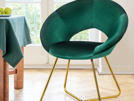 Modern Accent Velvet Dining Arm Chair with Golden Metal Legs and Soft Cushion-Dark Green Cheap