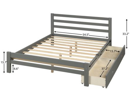 Gray Wood Full With Two Drawers Bed Frame Sale