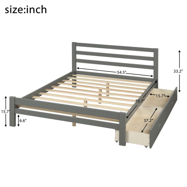 Gray Wood Full With Two Drawers Bed Frame Sale