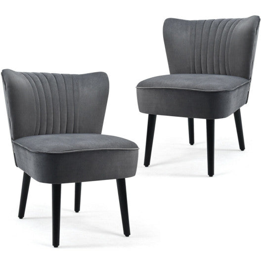 Set of 2 Upholstered Modern Leisure Club Chairs with Solid Wood Legs-Gray For Cheap