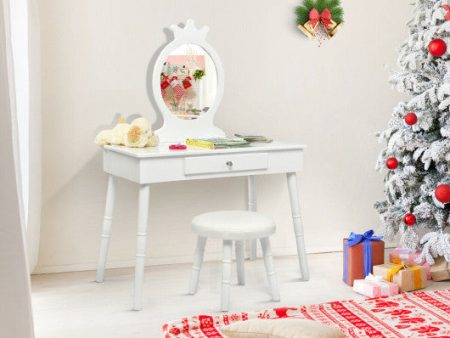 Kids Vanity Makeup Table & Chair Set Make Up Stool-White Sale