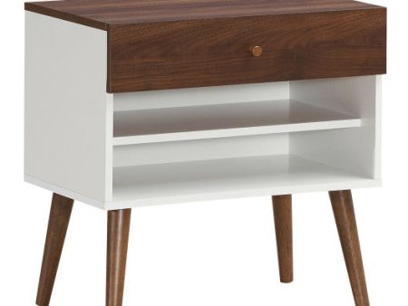 Mid-Century Nightstand with Drawer and Rubber Wood Legs Hot on Sale