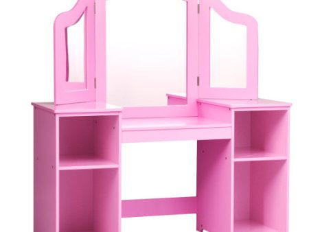 Kids Tri Folding Mirror Makeup Dressing Vanity Table Set-Pink Cheap