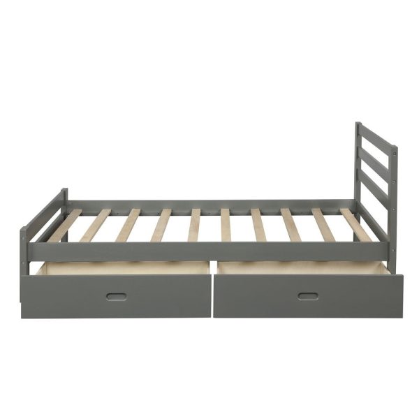 Gray Wood Full With Two Drawers Bed Frame Sale