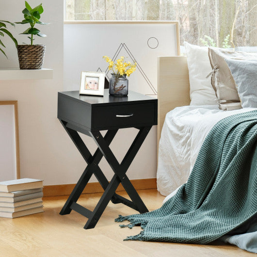 Design Sofa Side Table with X-Shape Drawer for Living Room Bedroom-Black Hot on Sale