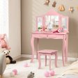 Kids Makeup Dressing Mirror Vanity Table Stool Set-Pink Supply