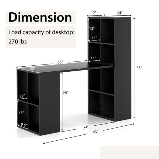 Modern Computer Desk with 12 Cubes Bookshelf-Black For Sale