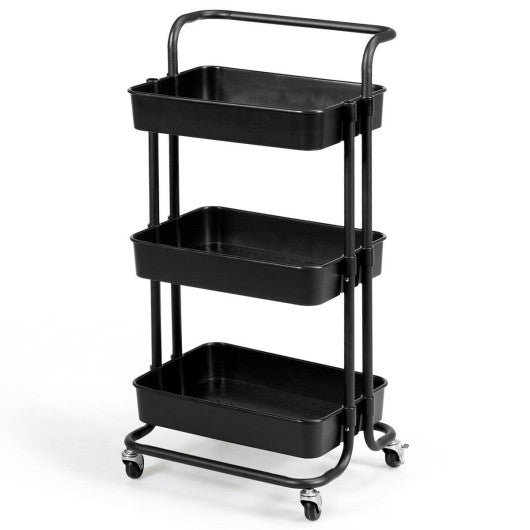 3-Tier Utility Cart Storage Rolling Cart with Casters-Black Sale