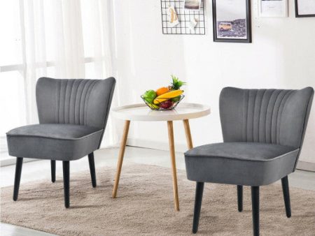 Set of 2 Upholstered Modern Leisure Club Chairs with Solid Wood Legs-Gray For Cheap