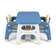 Kids Table and 2 Chairs Set with Storage Shelf and Building Blocks-Blue Supply