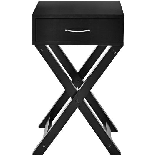 Design Sofa Side Table with X-Shape Drawer for Living Room Bedroom-Black Hot on Sale