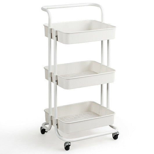 3-Tier Utility Cart Storage Rolling Cart with Casters-White Discount