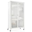 Rolling Storage Armoire Closet with Hanging Rod and Adjustable Shelf-White Fashion