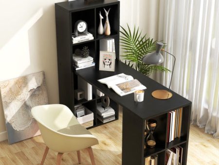 Modern Computer Desk with 12 Cubes Bookshelf-Black For Sale