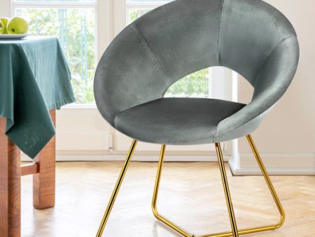 Modern Accent Velvet Dining Arm Chair with Golden Metal Legs and Soft Cushion-Gray For Sale