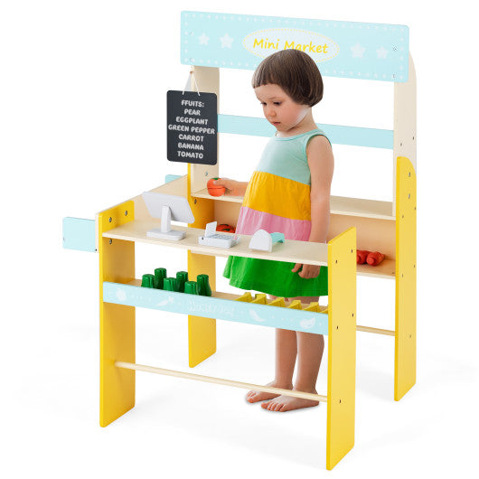 Kid s Pretend Play Grocery Store with Cash Register and Blackboard-Blue Online Sale