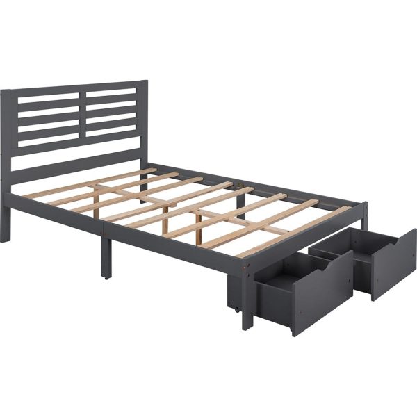 Gray Wood Full With Two Drawers Bed Frame Fashion