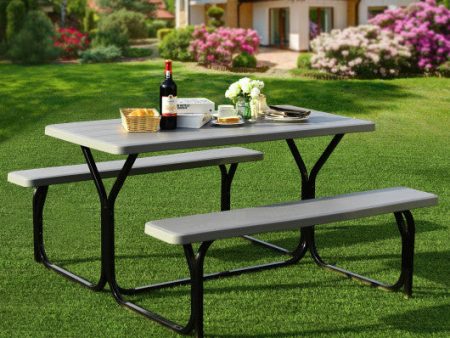 Picnic Table Bench Set for Outdoor Camping -Gray For Cheap