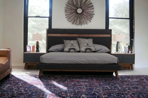 Modern Grey Fabric & Walnut Queen Bed Online