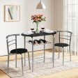 3 pcs Home Kitchen Bistro Pub Dining Table 2 Chairs Set- Silver For Discount