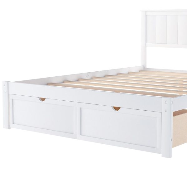 White Ribbed Texture Wood Full With Two Drawers Bed Frame Discount