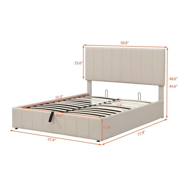 Beige Wood And Linen Blend Full Adjustable Bed Frame Online now