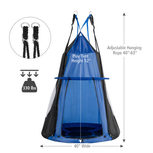 2-in-1 40 Inch Kids Hanging Chair Detachable Swing Tent Set-Blue Sale