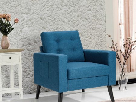 Mid-Century Upholstered Armchair Club Chair with Rubber Wood Legs-Blue Cheap