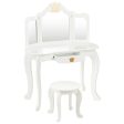 Kids Makeup Dressing Table with Tri-folding Mirror and Stool-White Cheap