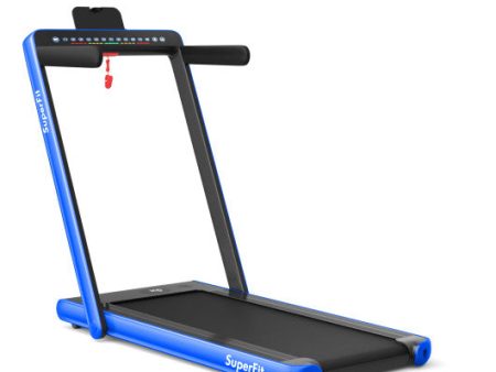 2-in-1 Electric Motorized Health and Fitness Folding Treadmill with Dual Display-Blue Hot on Sale