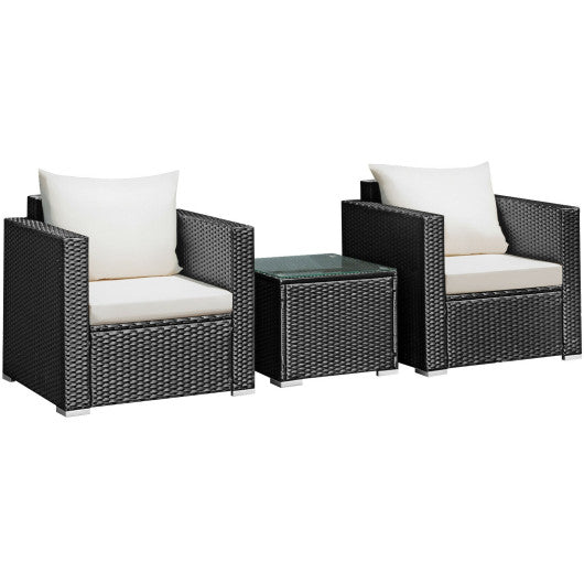 3 Pieces Patio Wicker Conversation Set with Cushion-White Sale