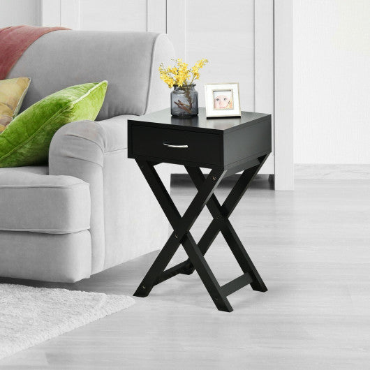 Design Sofa Side Table with X-Shape Drawer for Living Room Bedroom-Black Hot on Sale