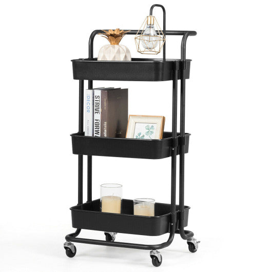 3-Tier Utility Cart Storage Rolling Cart with Casters-Black Sale