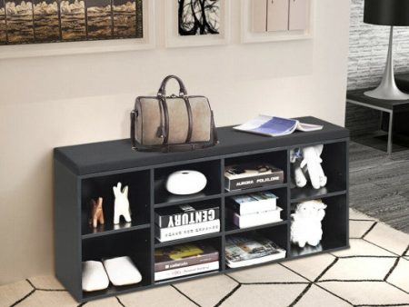 10-Cube Organizer Shoe Storage Bench with Cushion for Entryway-Black on Sale