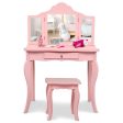 Kids Makeup Dressing Mirror Vanity Table Stool Set-Pink Supply