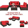 5 Pcs Outdoor Patio Rattan Furniture Set Sectional Conversation with Navy Cushions-Red on Sale