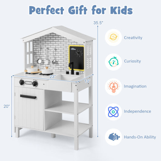 Kids Wooden Kitchen Play Set with Storage Shelves and Accessories-White Supply