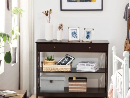 Console Table 3-Tier with Drawer and Storage Shelves-Espresso For Discount