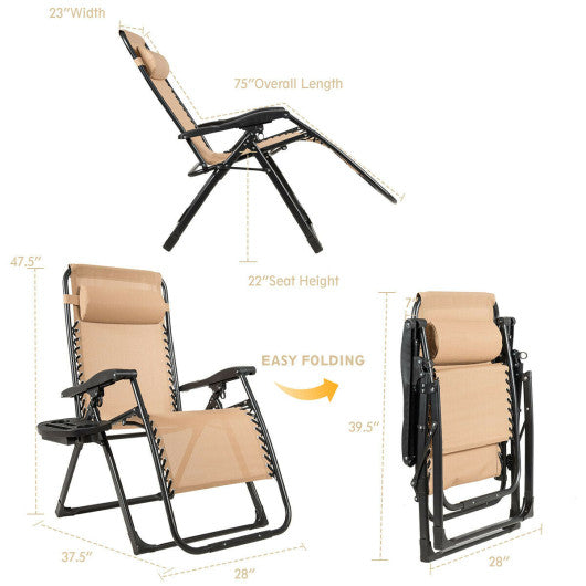 Oversize Lounge Chair with Cup Holder of Heavy Duty for outdoor-Beige Online now