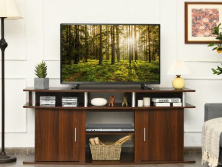 63 Inch TV Entertainment Console Center with 2 Cabinets-Walnut Fashion