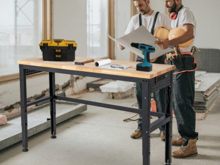 53 Inch Adjustable Heavy-Duty Workbench with Rubber Wood Top For Cheap